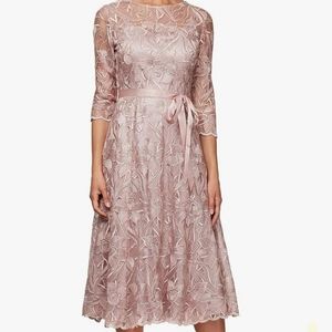 Size 8 Rose Midi-length embroidered A-line dress by Alex Evening